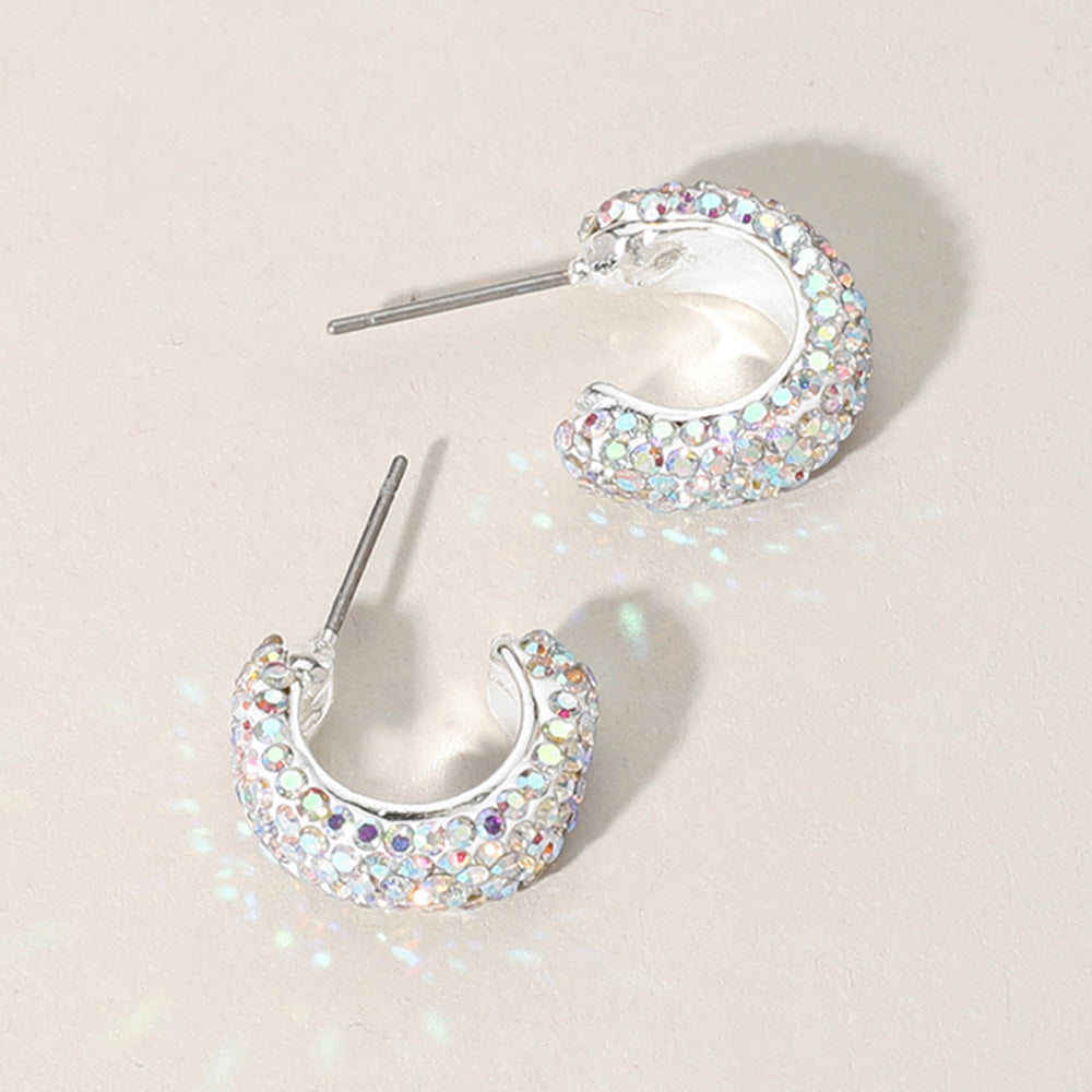 Madeline Love AB, Silver 18K Gold Dipped Bling Stone Studded Mini Hoop Earrings