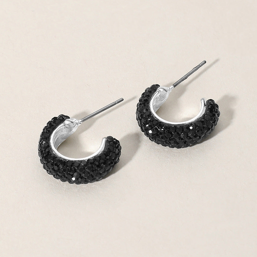 Madeline Love Black, Silver 18K Gold Dipped Bling Stone Studded Mini Hoop Earrings