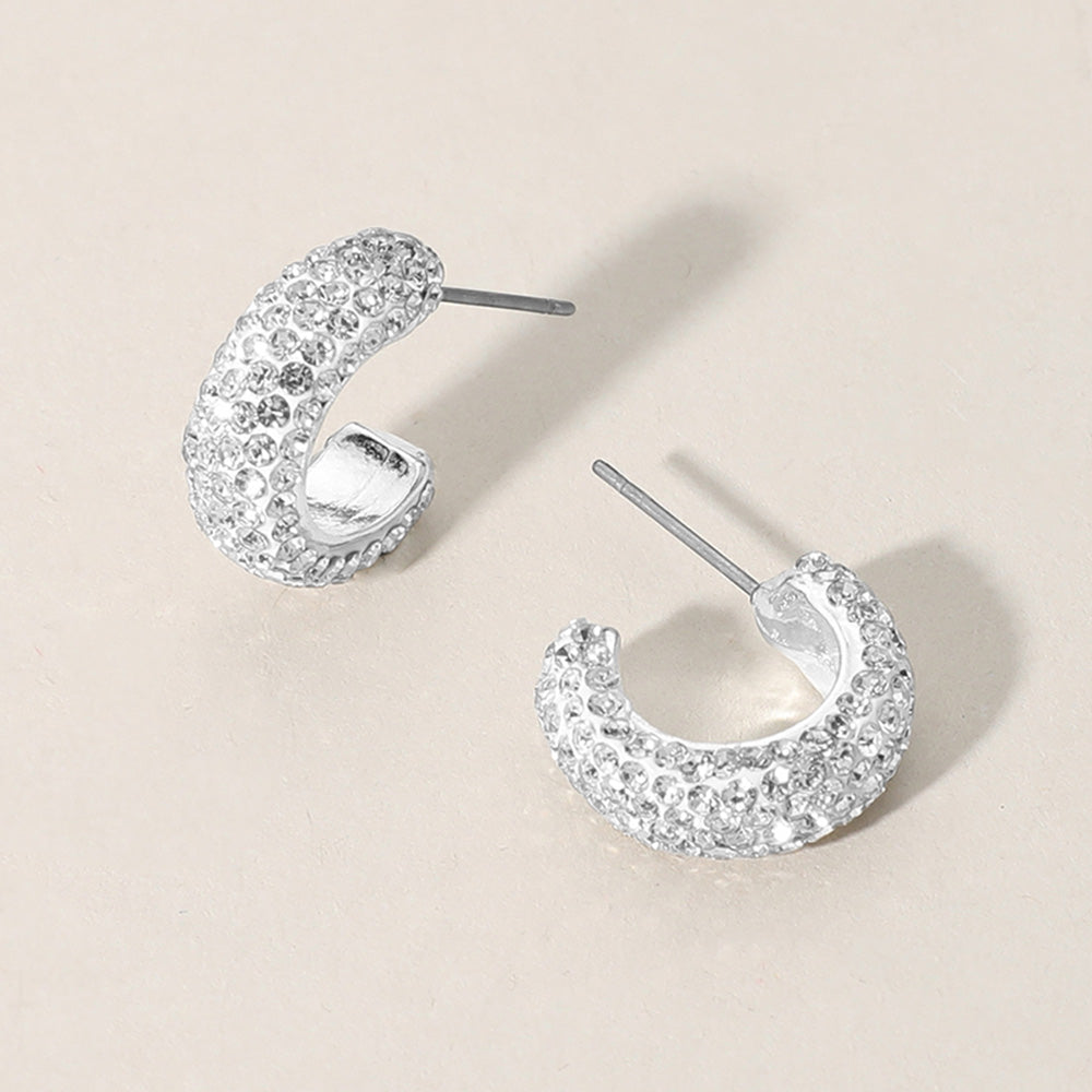 Madeline Love Clear, Silver 18K Gold Dipped Bling Stone Studded Mini Hoop Earrings