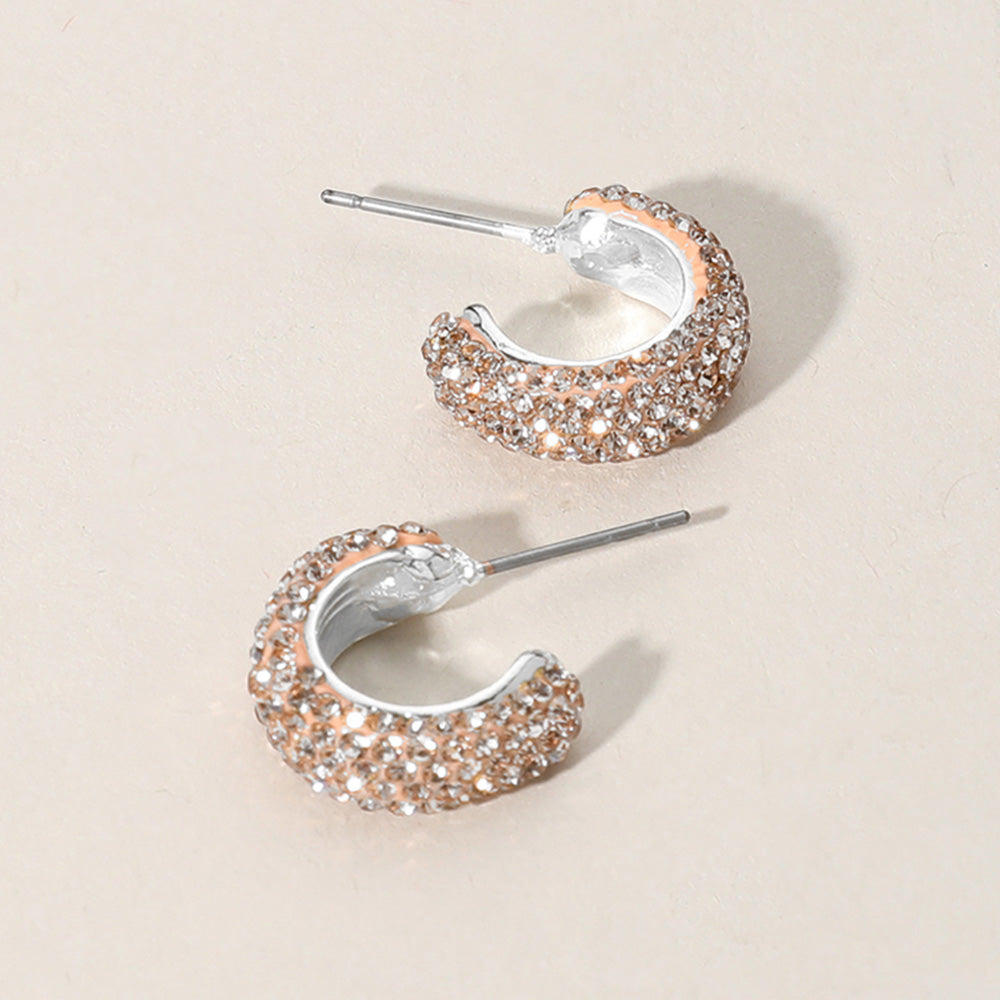 Madeline Love Silver, Topaz 18K Gold Dipped Bling Stone Studded Mini Hoop Earrings