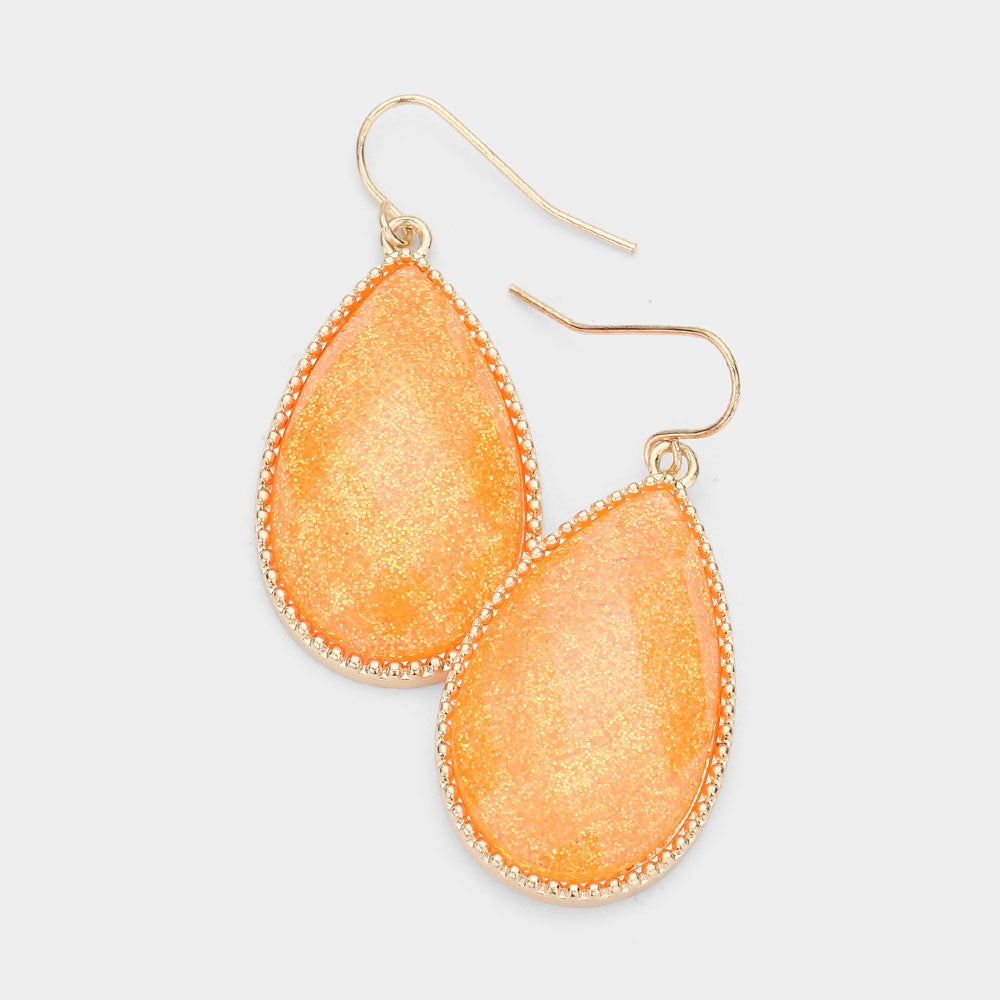 Madeline Love Coral Glitter Teardrop Dangle Earrings