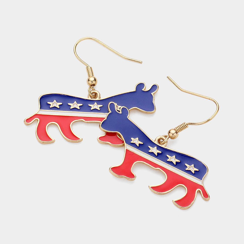 Madeline Love Gold Patriotic Metal Donkey Dangle Earrings