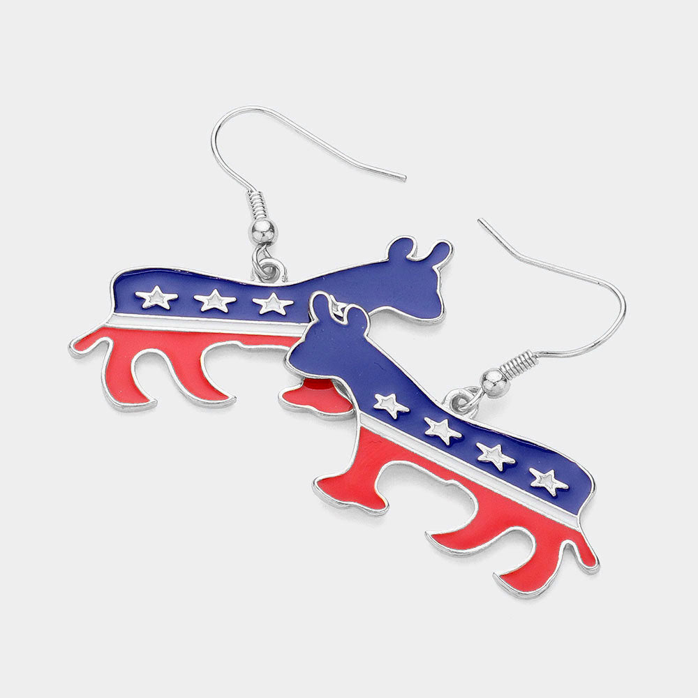 Madeline Love Silver Patriotic Metal Donkey Dangle Earrings