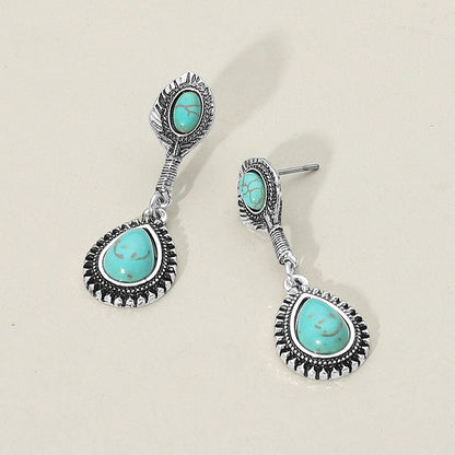 Madeline Love Silver Burnished, Turquoise Boho Vintage Western Turquoise Teardrop Dangle Earrings