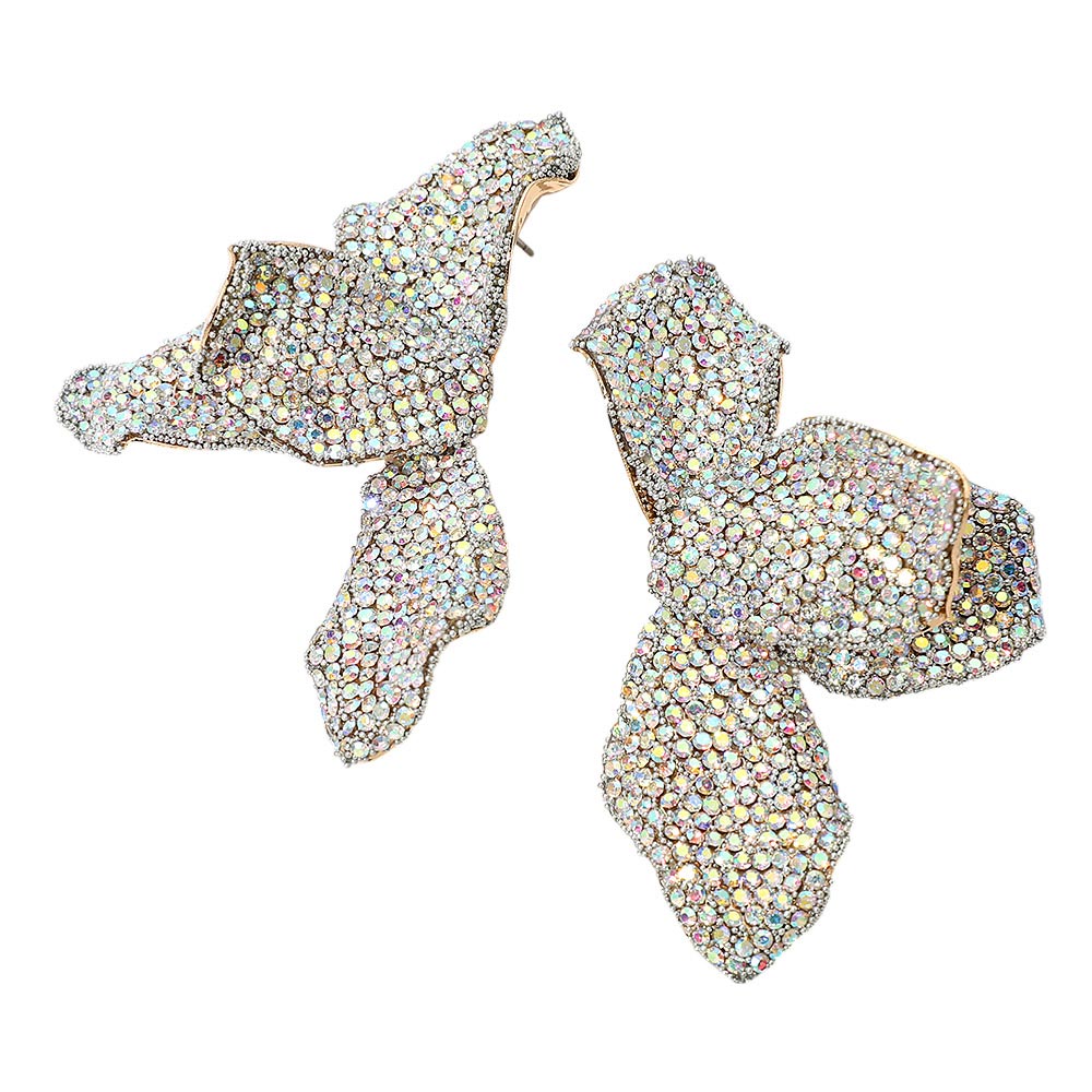 Madeline Love AB, Gold Bold Rhinestone Studded Flower Petal Statement Earrings - desc