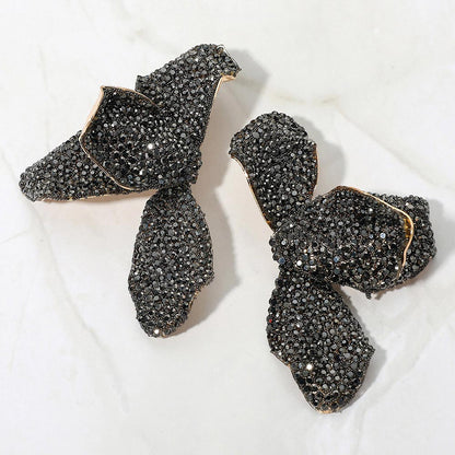 Madeline Love Gold, Hematite Bold Rhinestone Studded Flower Petal Statement Earrings