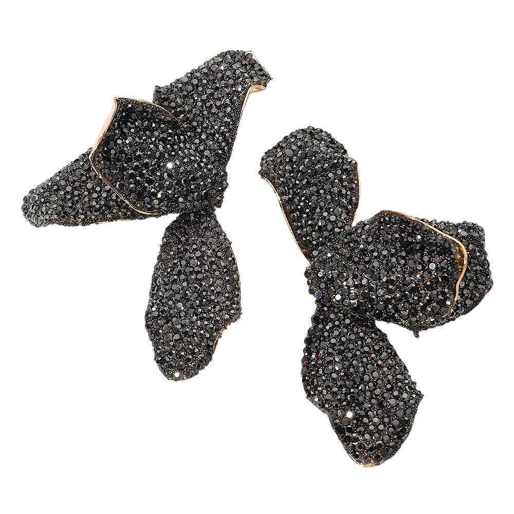 Madeline Love Gold, Hematite Bold Rhinestone Studded Flower Petal Statement Earrings - desc