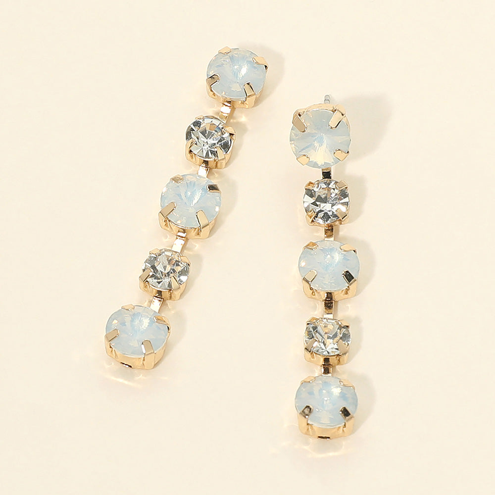 Madeline Love Gold, Opal, White Gold Dipped Round Stone Cluster Link Drop Earrings