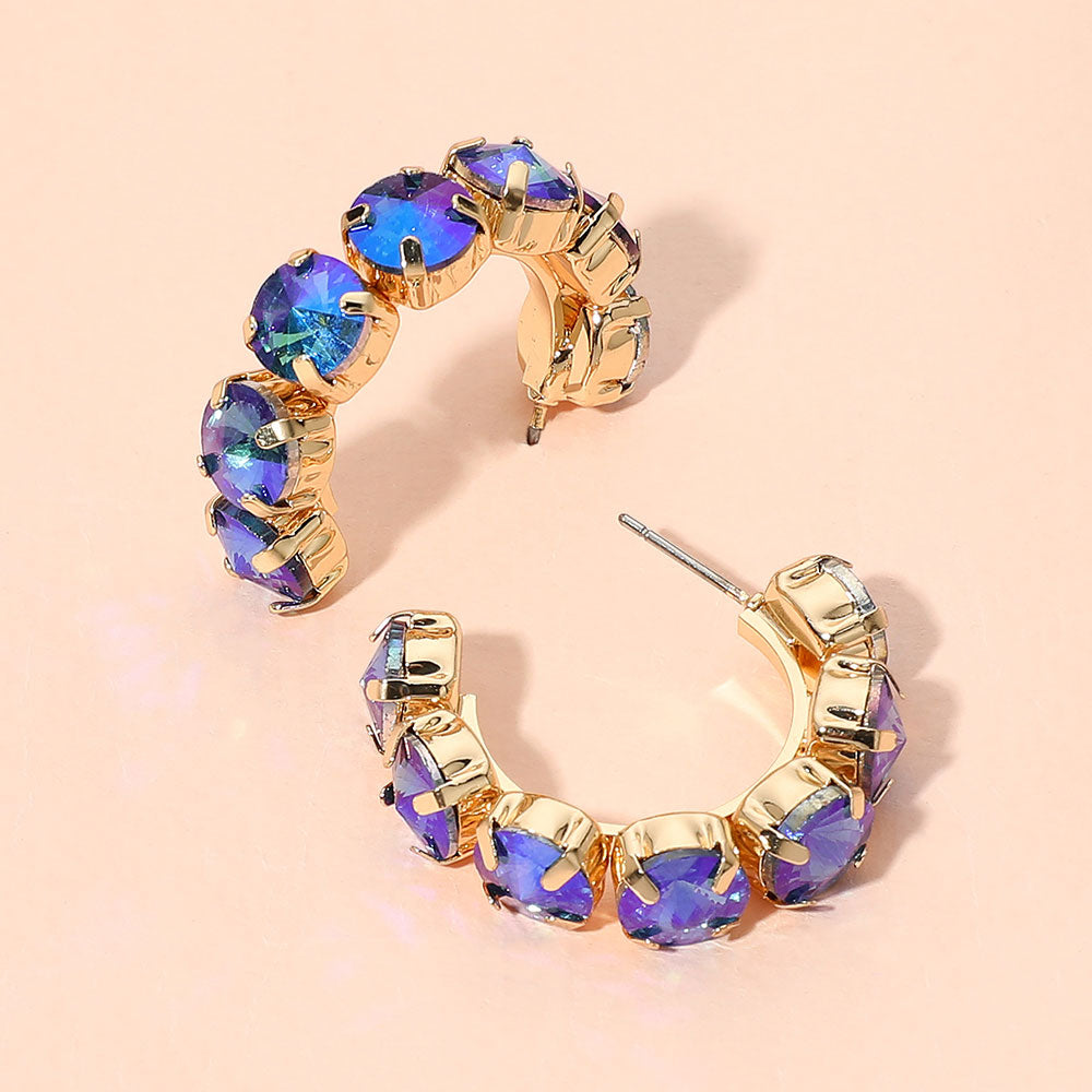 Madeline Love AB, Blue Faceted Round Stone Hoop Earrings