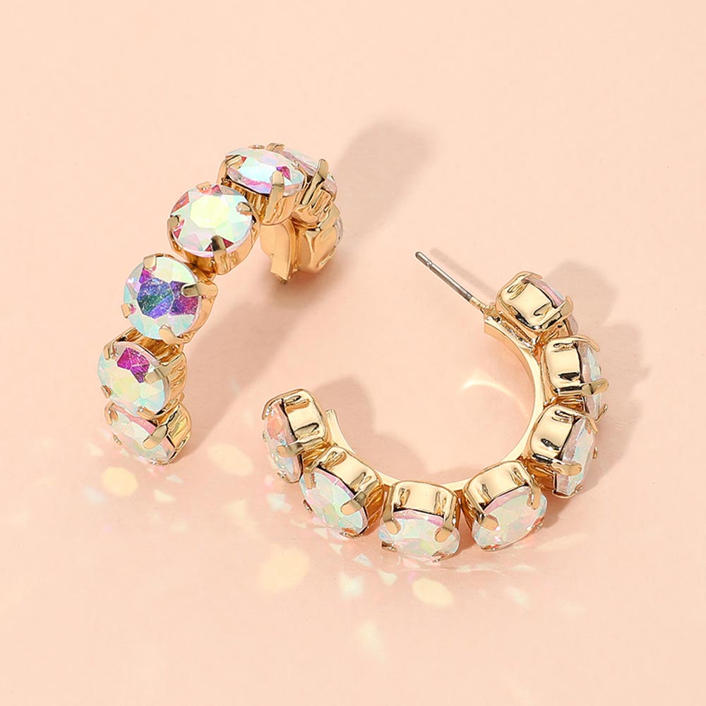 Madeline Love AB, Gold Faceted Round Stone Hoop Earrings