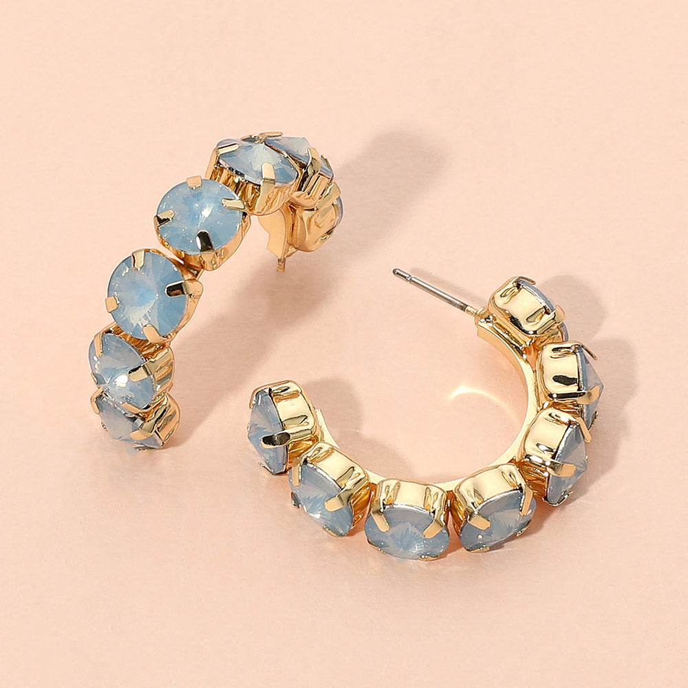 Madeline Love Blue, Gold, Opal Faceted Round Stone Hoop Earrings
