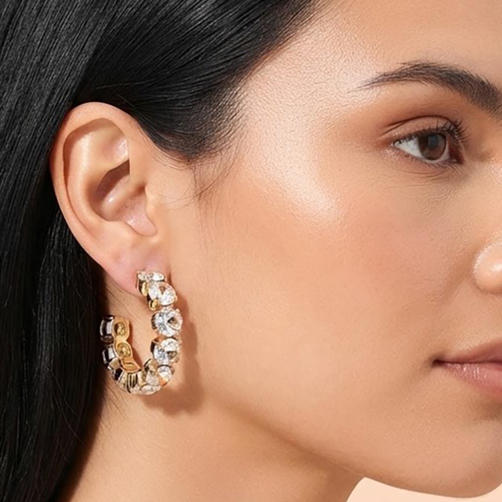 Madeline Love Clear, Gold Faceted Round Stone Hoop Earrings