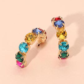 Madeline Love Dark, Gold, Multi Faceted Round Stone Hoop Earrings