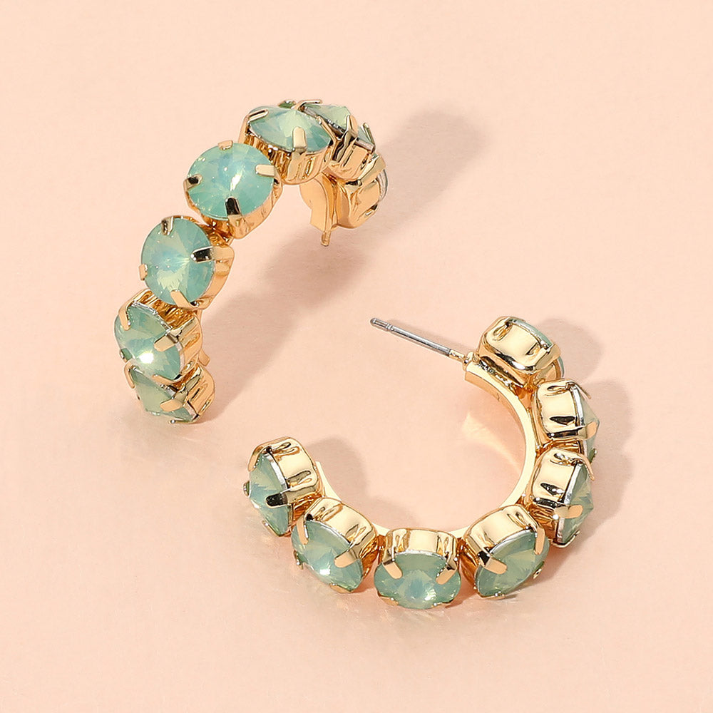 Madeline Love Gold, Green, Opal Faceted Round Stone Hoop Earrings