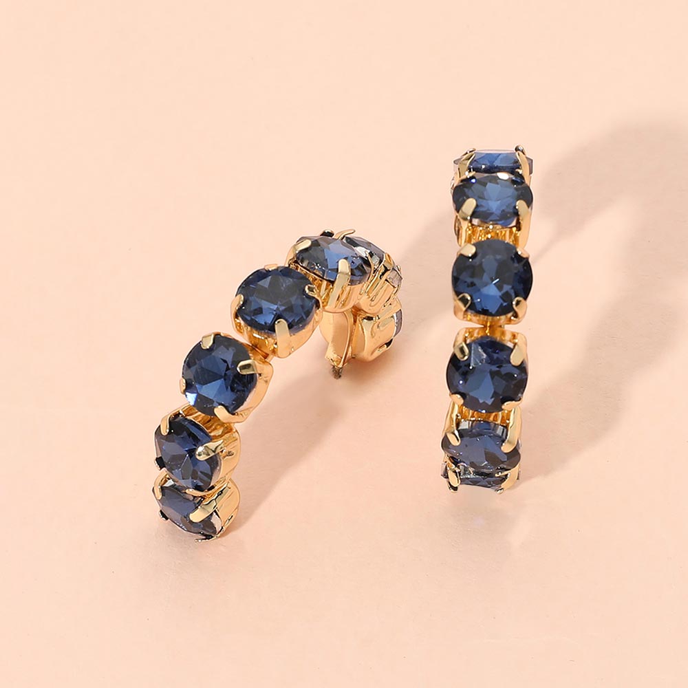 Madeline Love Gold, Montana Blue Faceted Round Stone Hoop Earrings