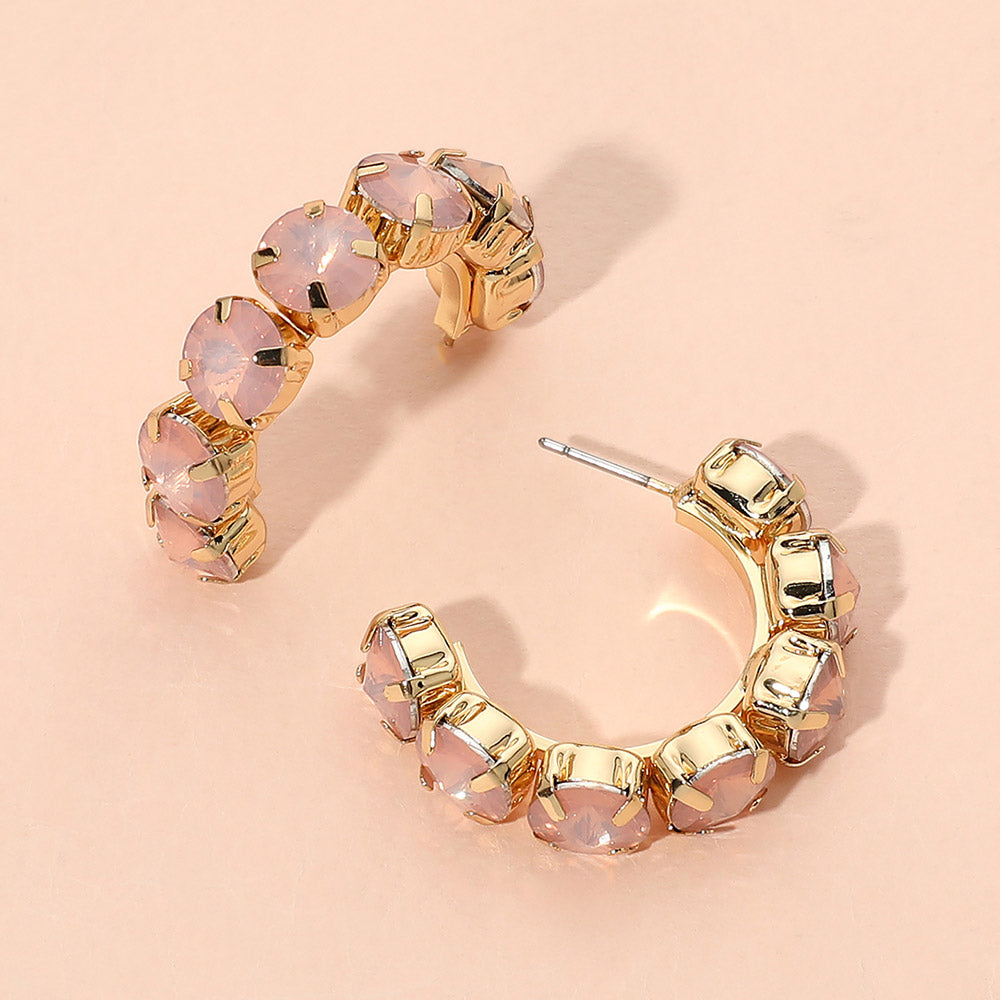 Madeline Love Gold, Opal, Pink Faceted Round Stone Hoop Earrings