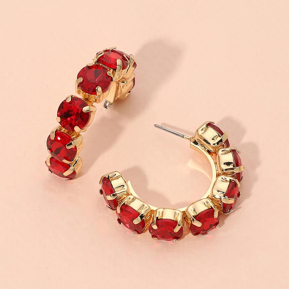Madeline Love Gold, Siam Faceted Round Stone Hoop Earrings