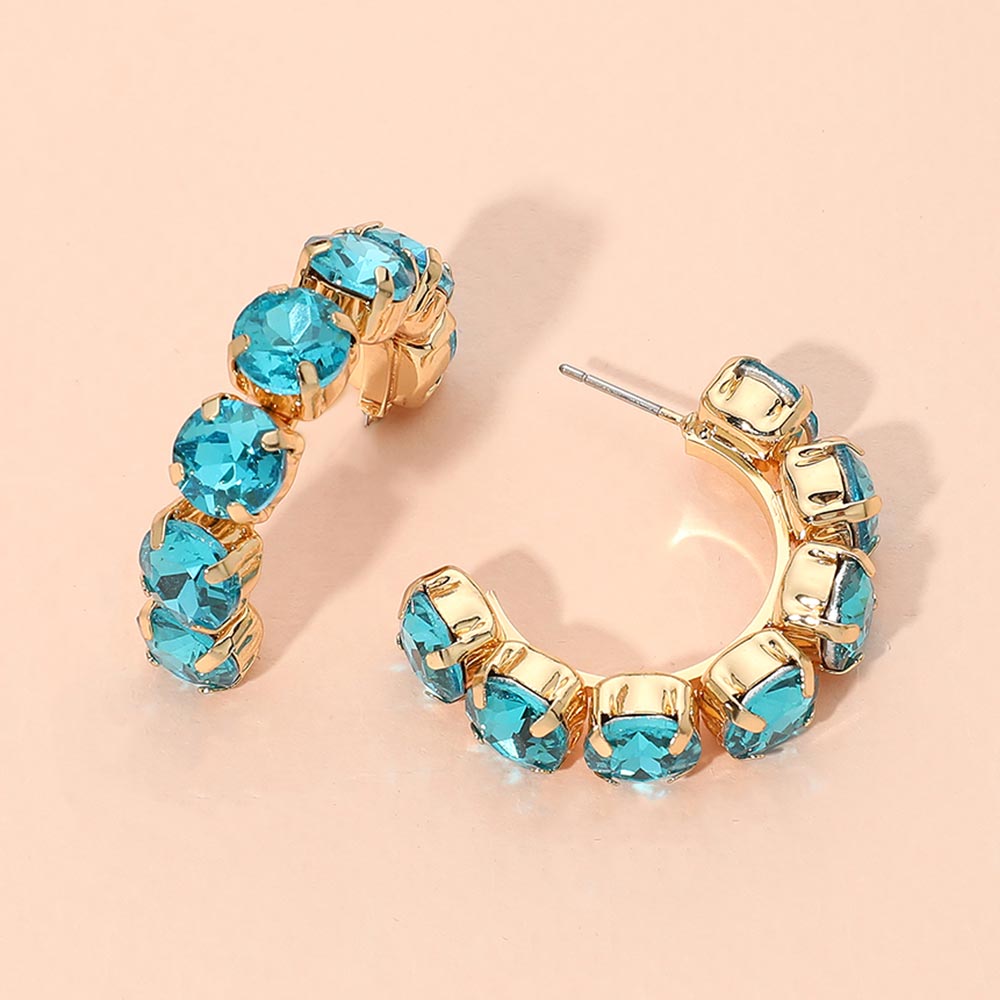 Madeline Love Blue, Gold, Teal Faceted Round Stone Hoop Earrings