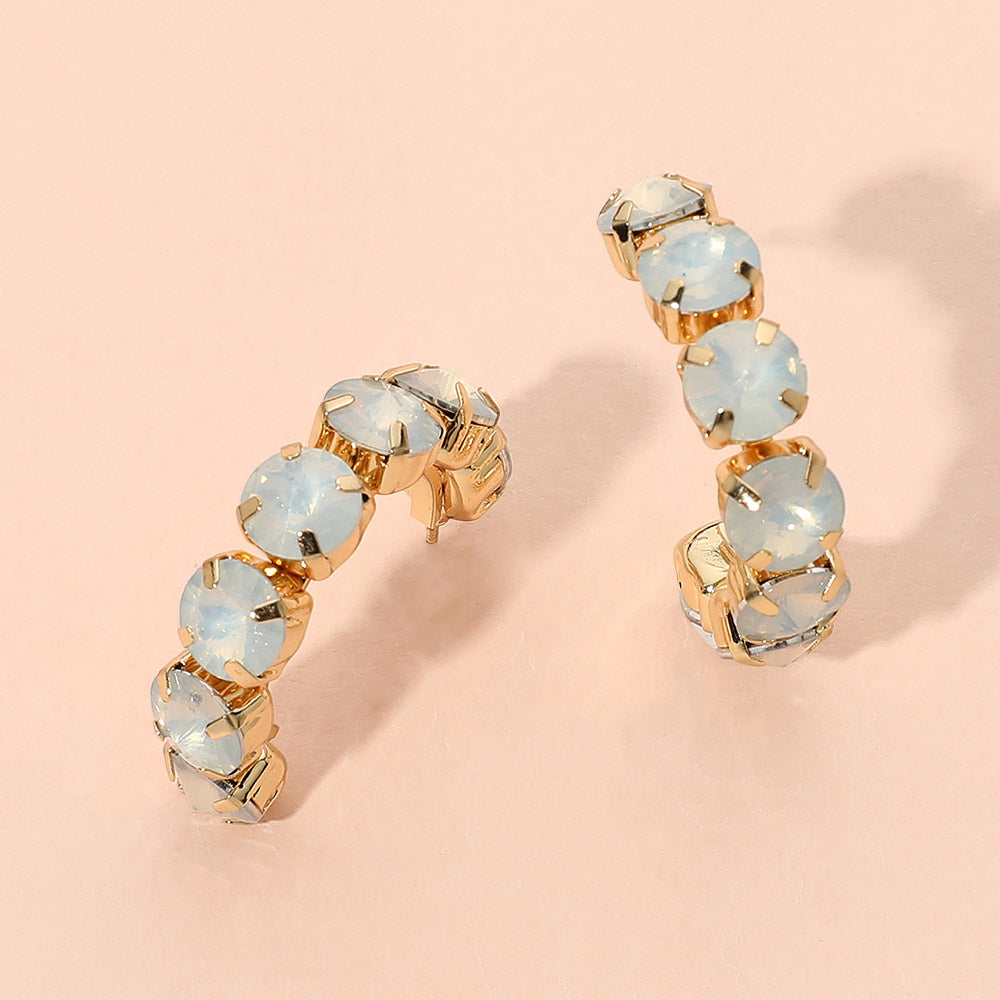 Madeline Love Gold, Opal, White Faceted Round Stone Hoop Earrings