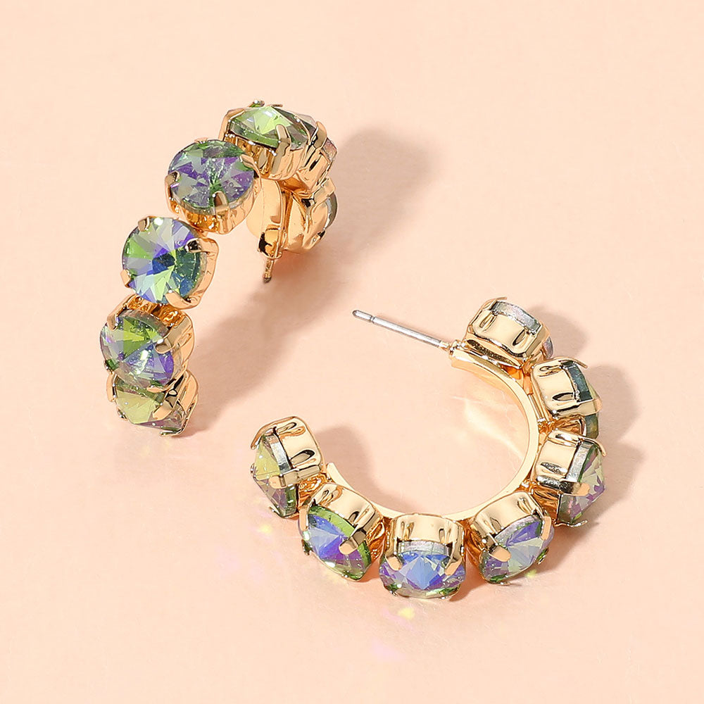 Madeline Love AB, Green Faceted Round Stone Hoop Earrings