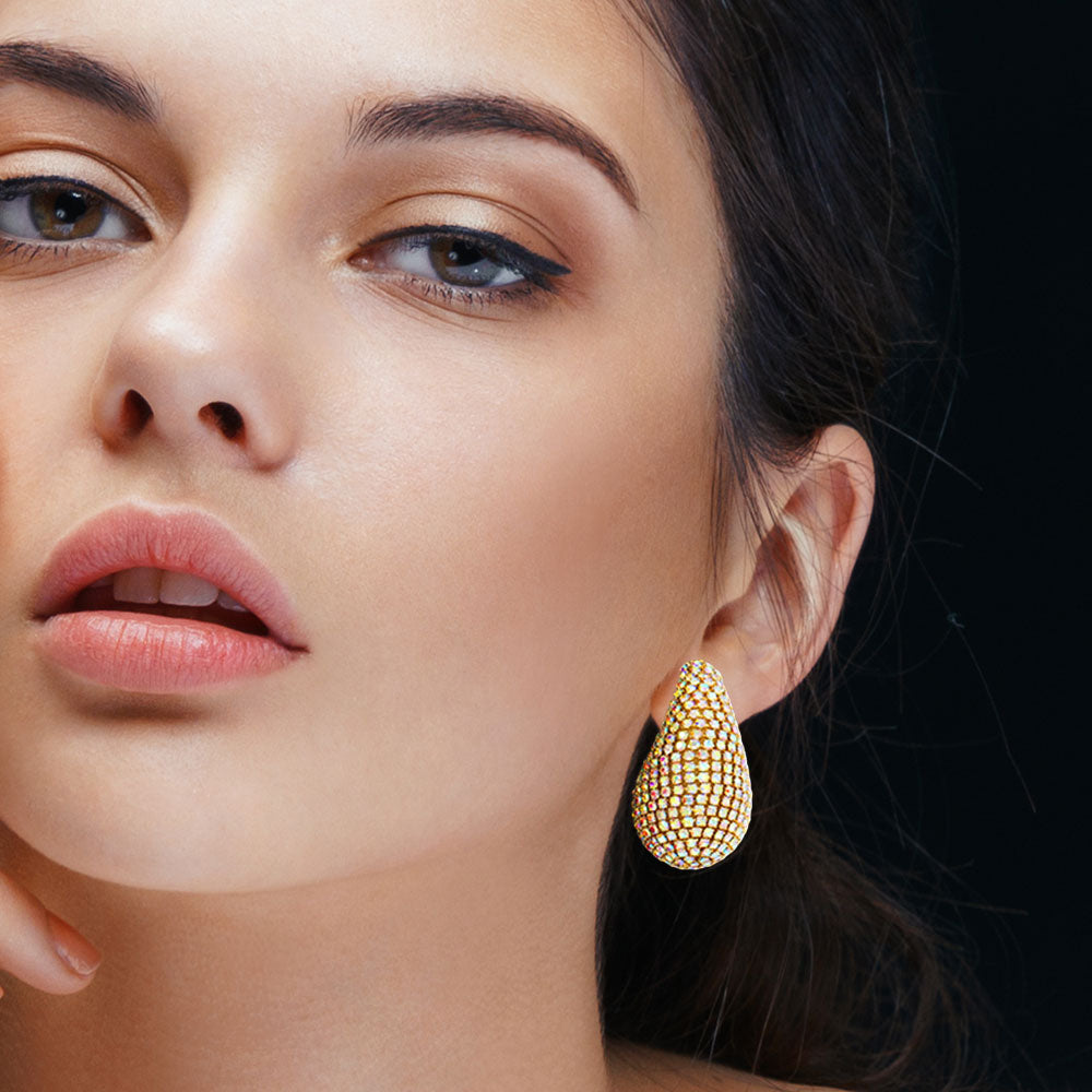 Madeline Love AB, Gold Stone Paved Curved Teardrop Earrings