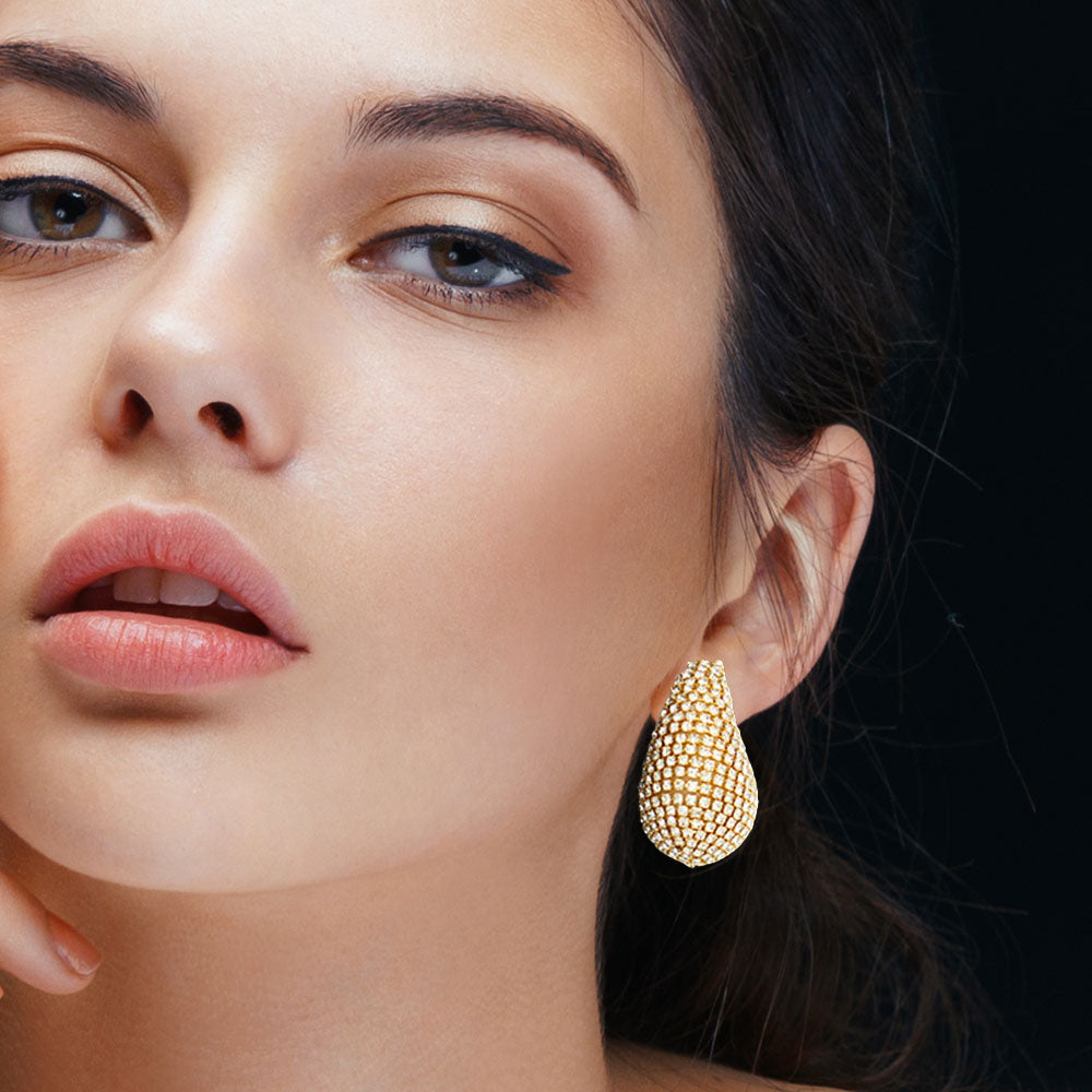 Madeline Love Gold Stone Paved Curved Teardrop Earrings