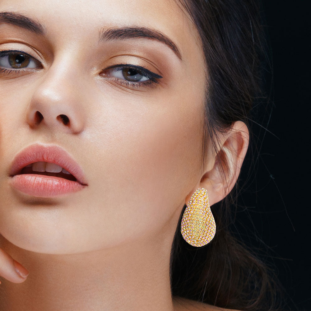 Madeline Love Vitrail Medium Stone Paved Curved Teardrop Earrings