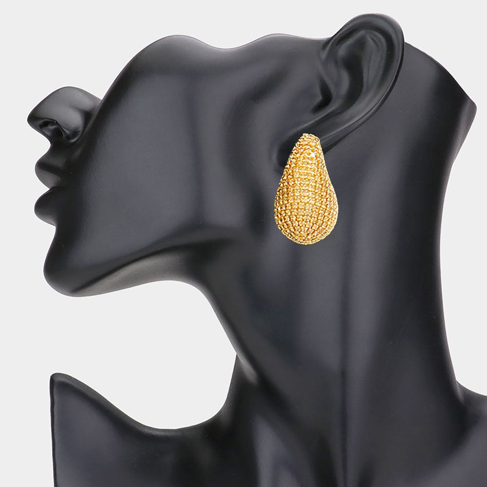Madeline Love Gold, Lt Col Topaz Stone Paved Curved Teardrop Earrings