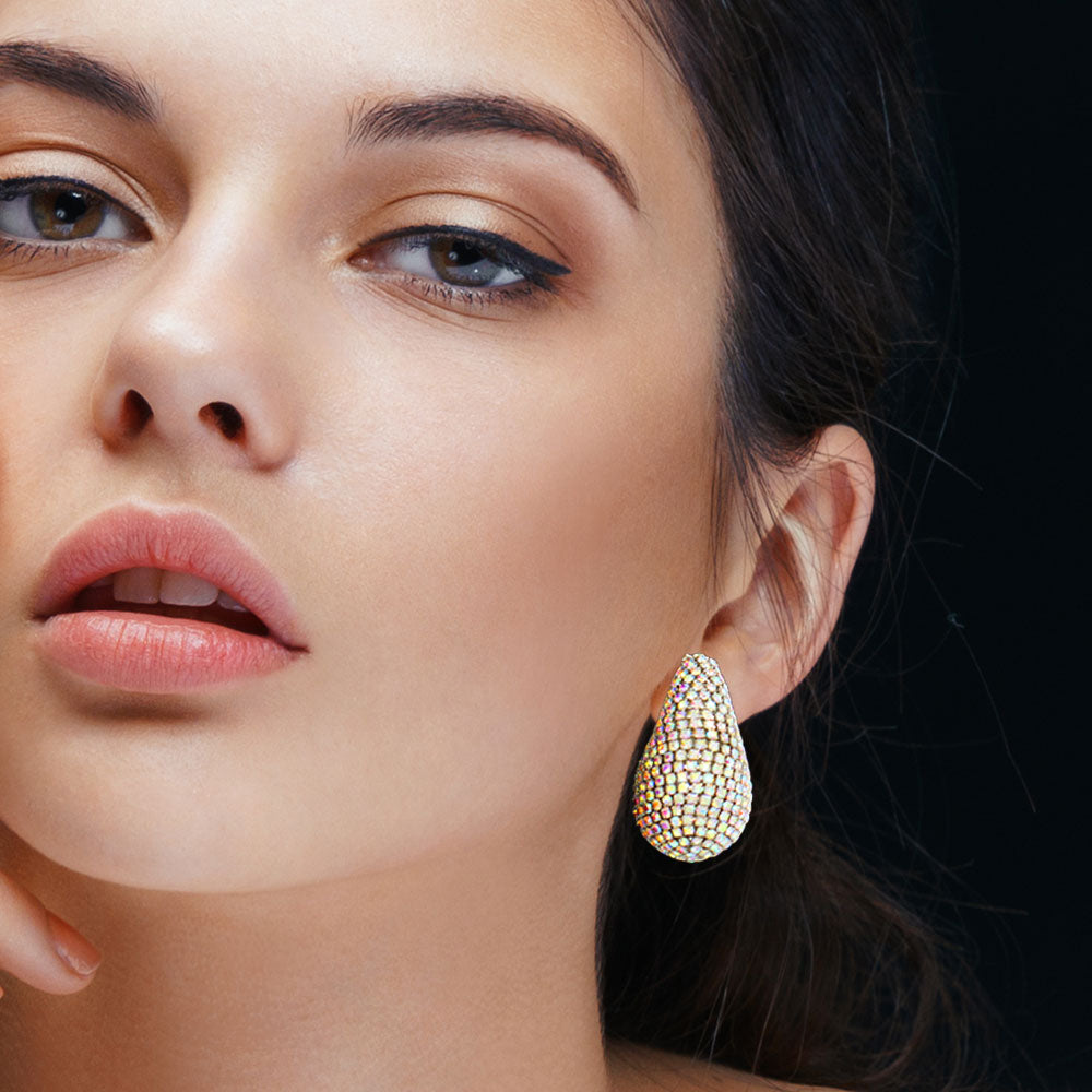 Madeline Love AB, Rhodium Stone Paved Curved Teardrop Earrings