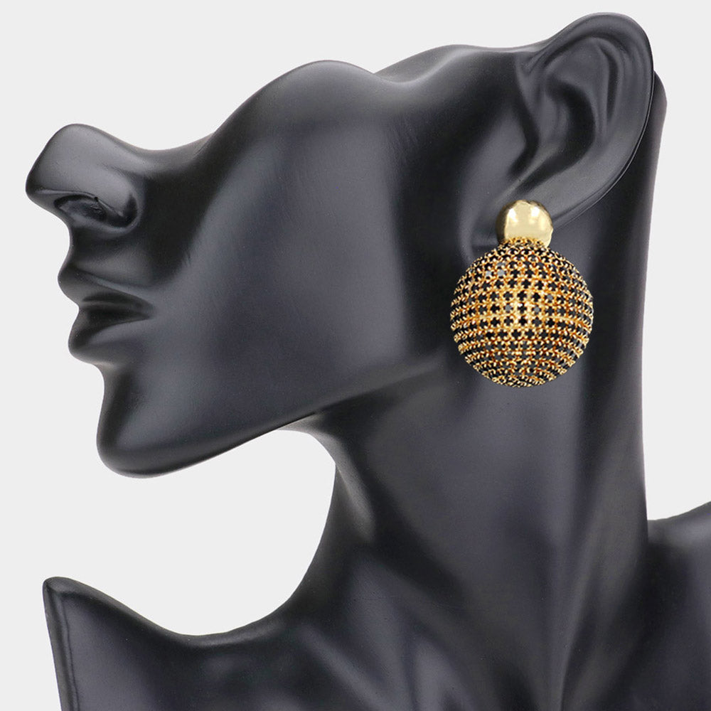Madeline Love Gold, Jet Black Bling Studded Ball Dangle Earrings