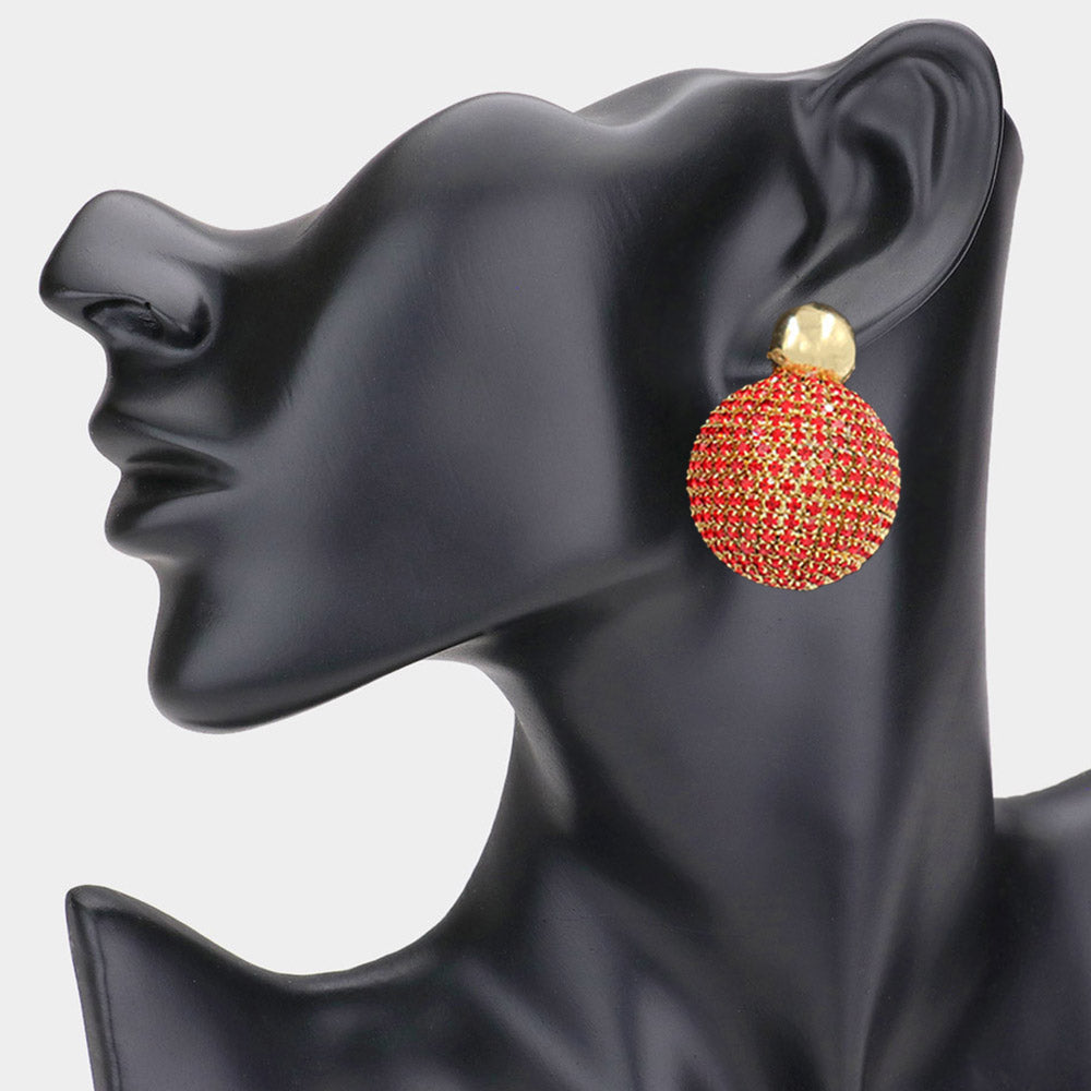 Madeline Love Gold, Siam Bling Studded Ball Dangle Earrings