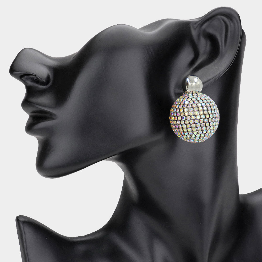 Madeline Love AB, Rhodium Bling Studded Ball Dangle Earrings