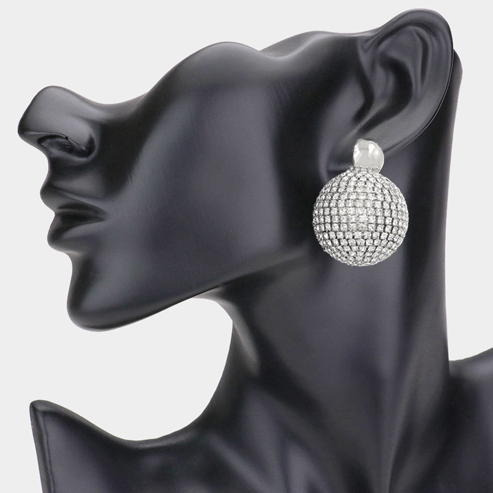 Madeline Love Clear, Rhodium Bling Studded Ball Dangle Earrings