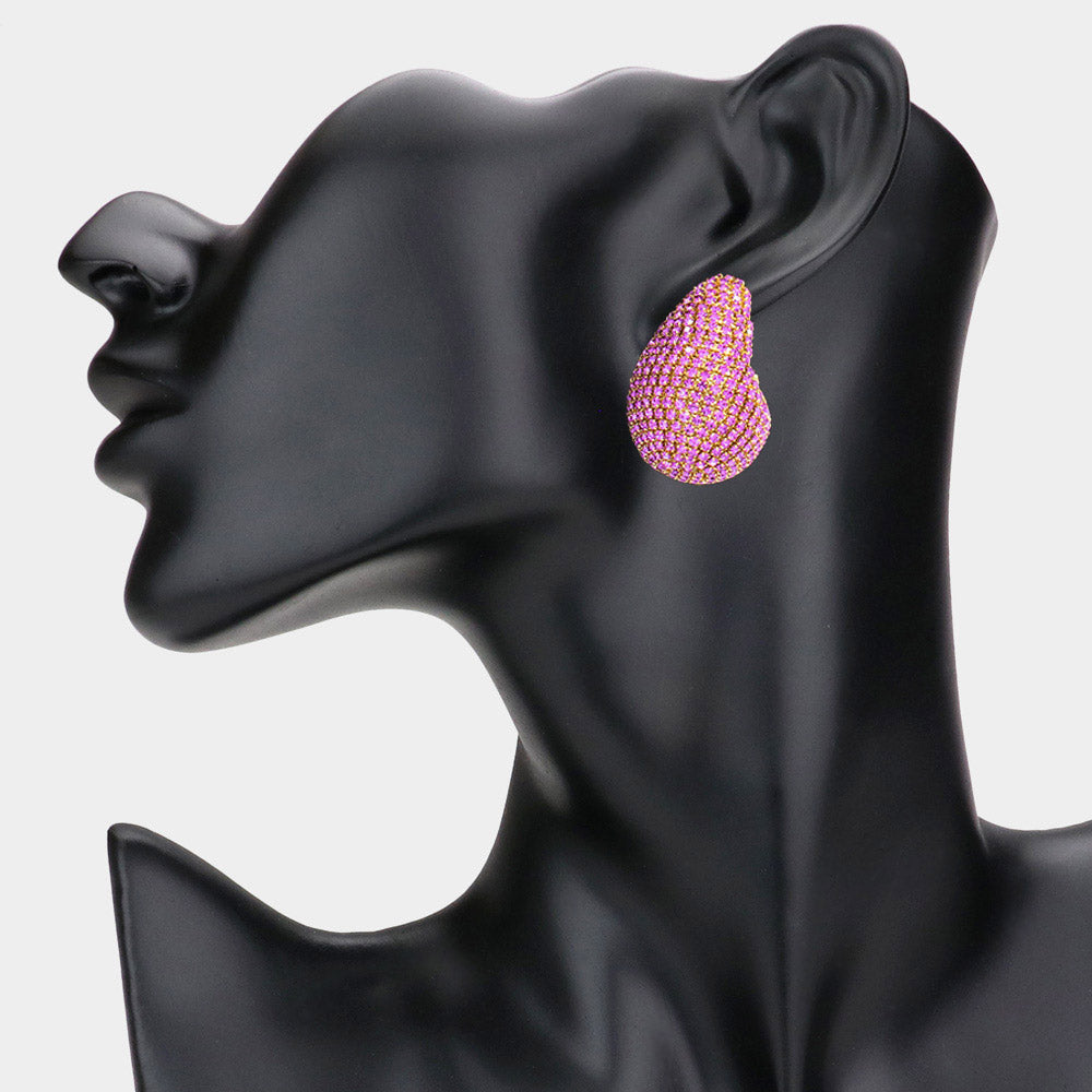 Madeline Love Fuchsia, Gold Bling Studded Teardrop Earrings
