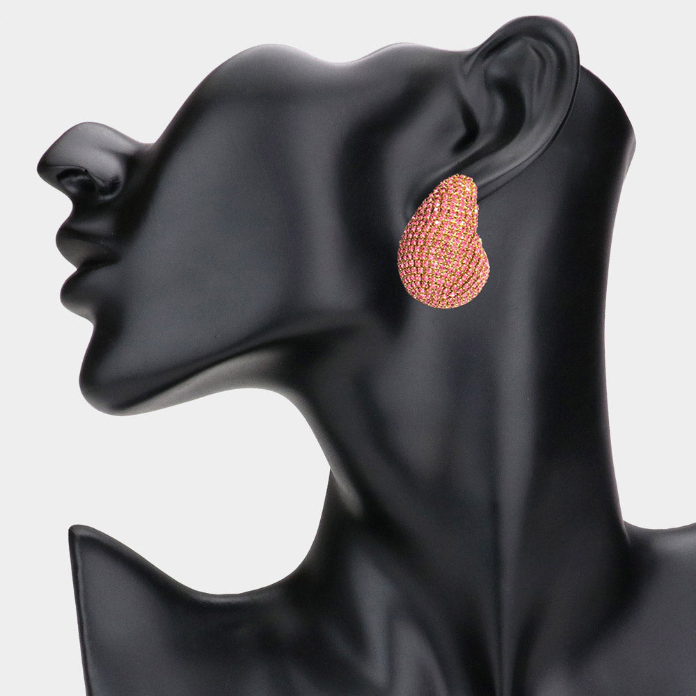 Madeline Love Gold, Pink Bling Studded Teardrop Earrings