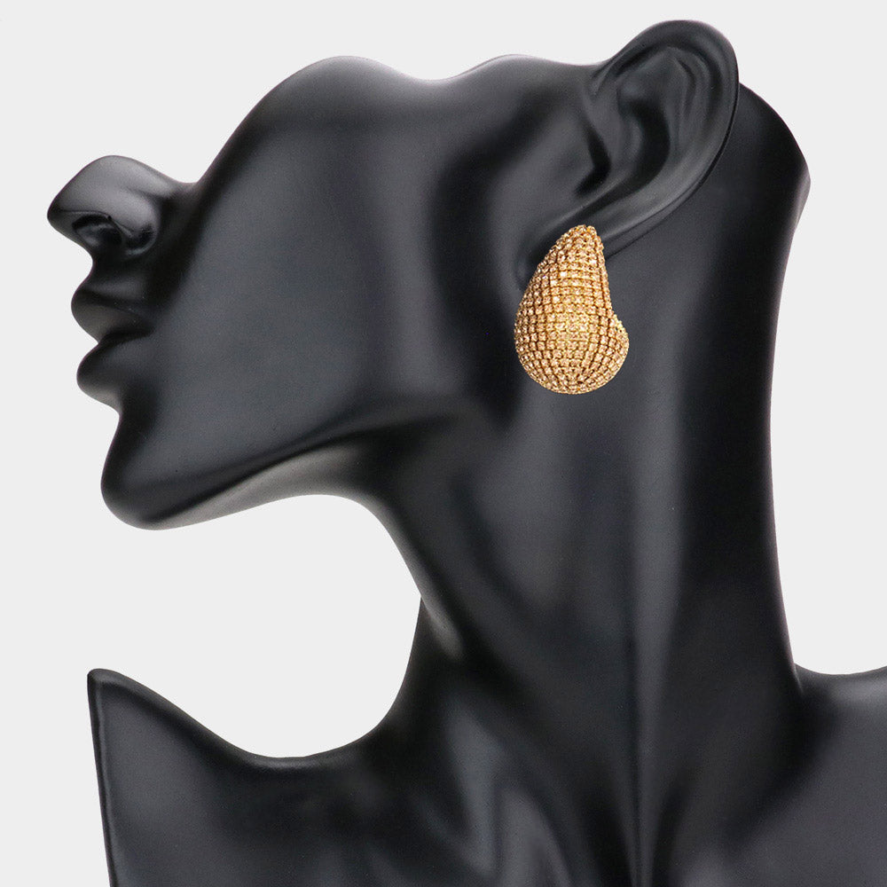 Madeline Love Gold, Peach Bling Studded Teardrop Earrings