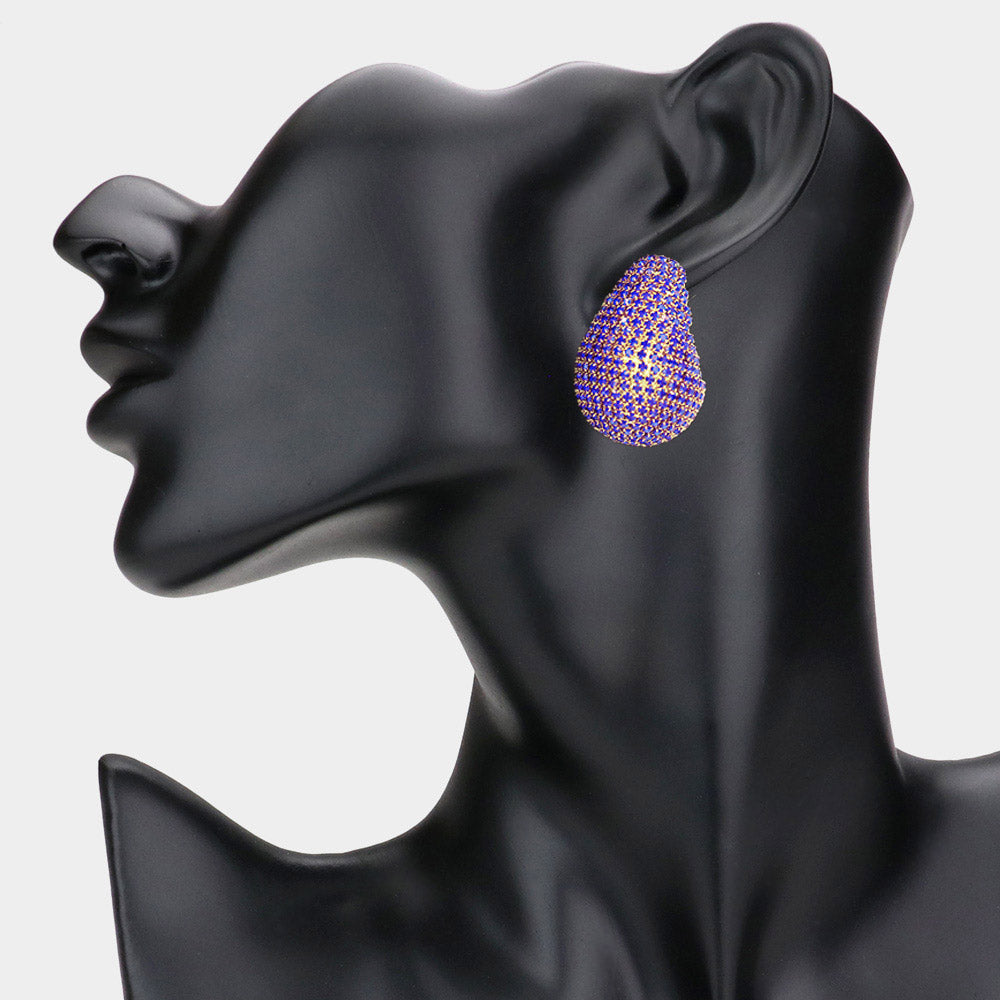 Madeline Love Gold, Sapphire Bling Studded Teardrop Earrings