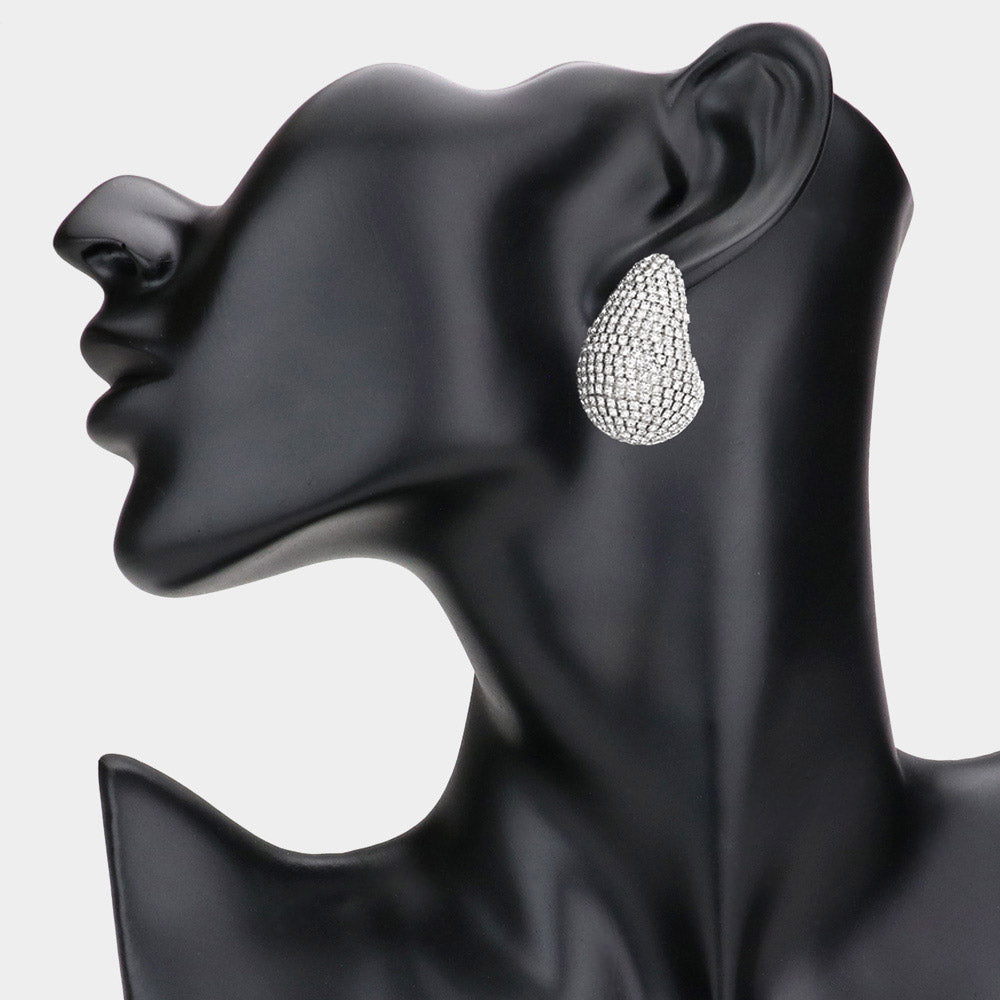 Madeline Love Clear, Rhodium Bling Studded Teardrop Earrings