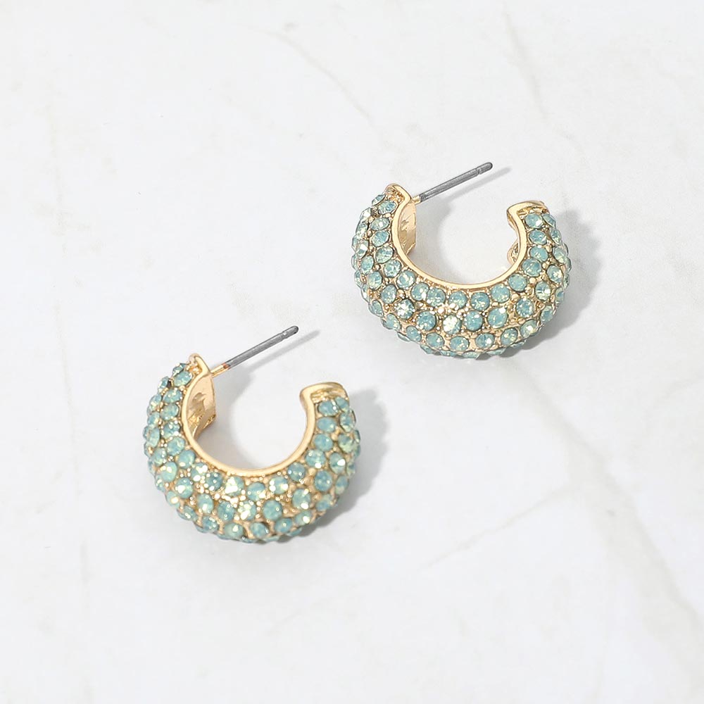 Madeline Love Gold, Mint Stone Pave Hoop Earrings