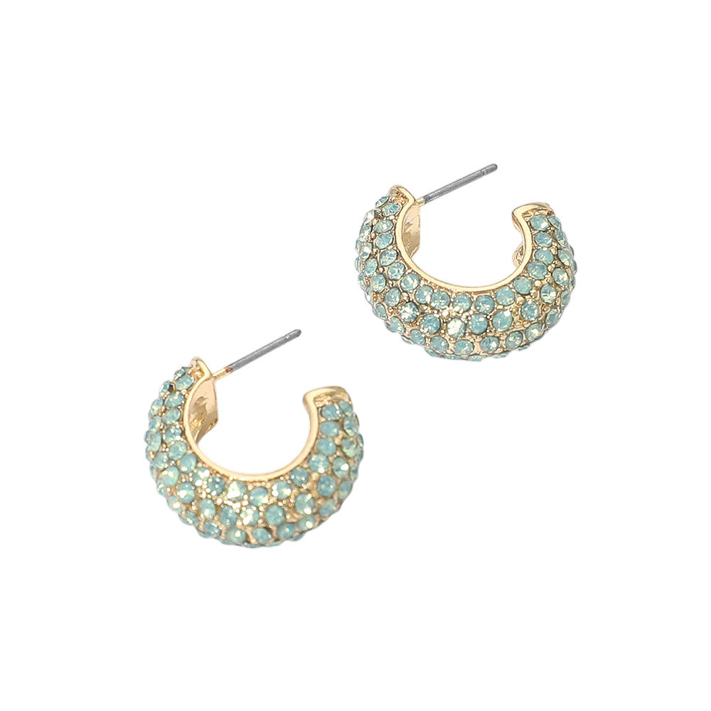 Madeline Love Gold, Mint Stone Pave Hoop Earrings - desc