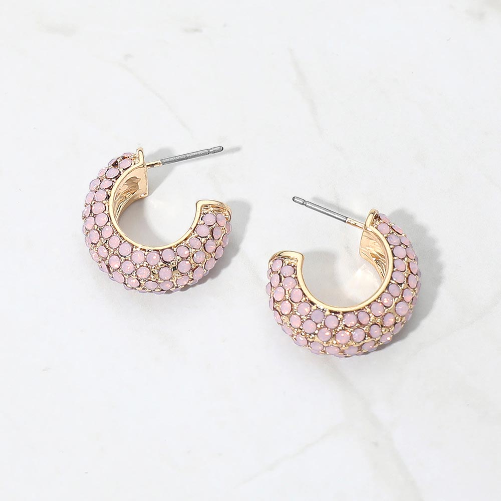 Madeline Love Gold, Rose Stone Pave Hoop Earrings