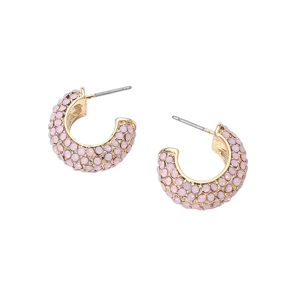Madeline Love Gold, Rose Stone Pave Hoop Earrings - desc