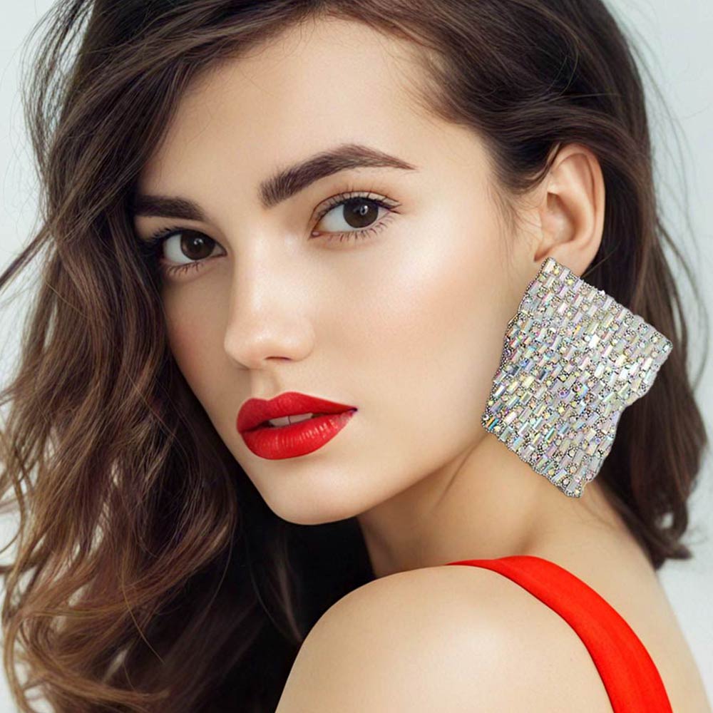 Madeline Love AB Bold Bling Studded Abstract Plate Earrings