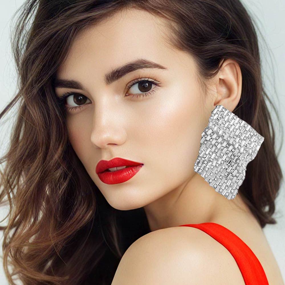 Madeline Love Clear Bold Bling Studded Abstract Plate Earrings