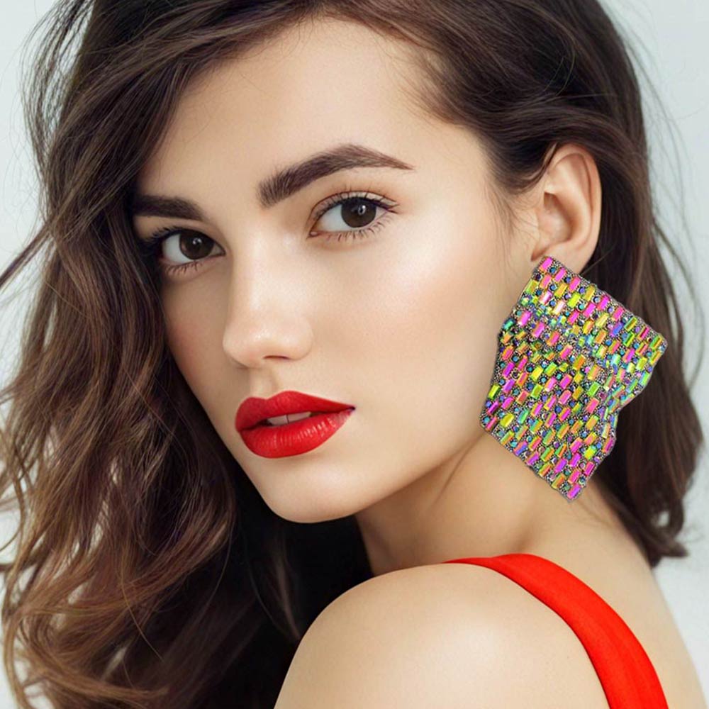 Madeline Love Vitrail Medium Bold Bling Studded Abstract Plate Earrings