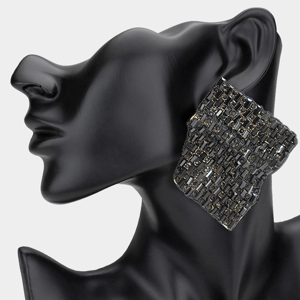 Madeline Love Jet Black Bold Bling Studded Abstract Plate Earrings