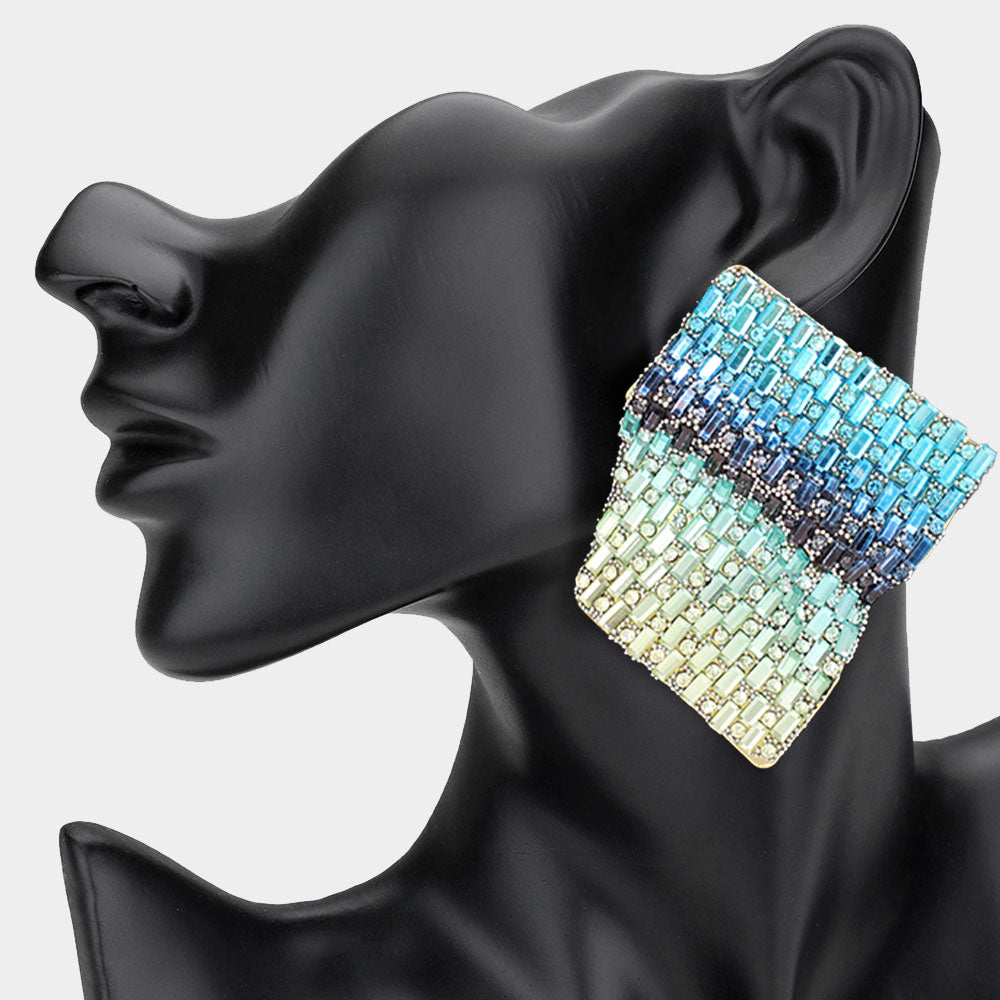 Madeline Love Light Blue Bold Bling Studded Abstract Plate Earrings