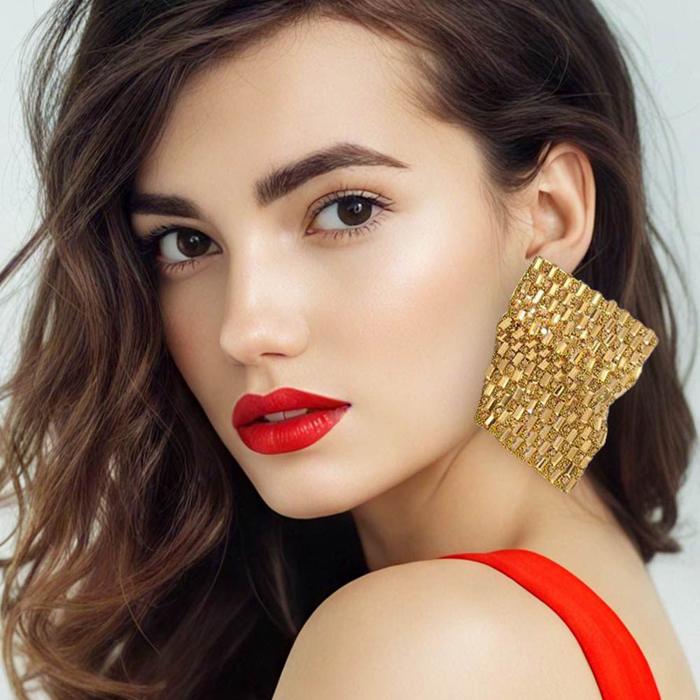 Madeline Love Lt Col Topaz Bold Bling Studded Abstract Plate Earrings