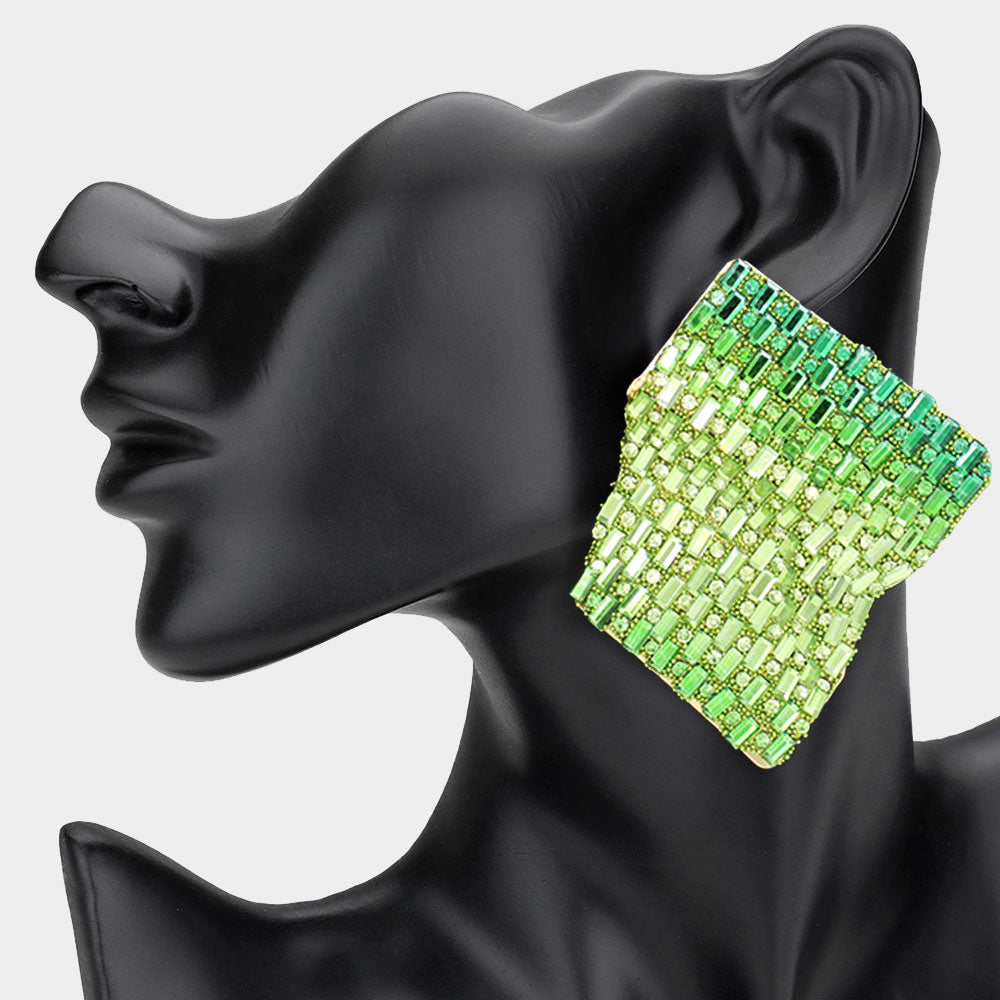 Madeline Love Green Bold Bling Studded Abstract Plate Earrings