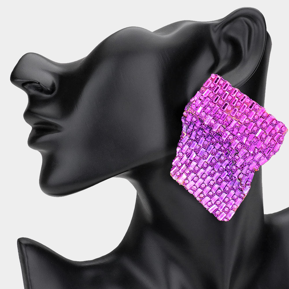 Madeline Love Pink Bold Bling Studded Abstract Plate Earrings